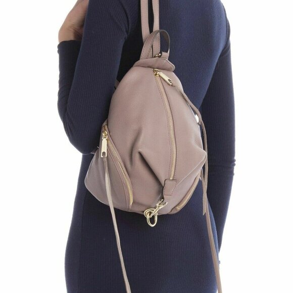 Rebecca Minkoff Medium Julian Leather Backpack in Mink Gold